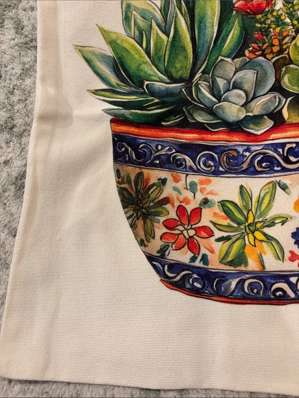 Southwest Ceramic Potted Succulents Cotton Canvas Tote Bag NWT 13.5x15.5”